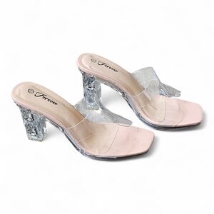 Forever Women’s Clear Block Heel Slide Sandals Size 7.5